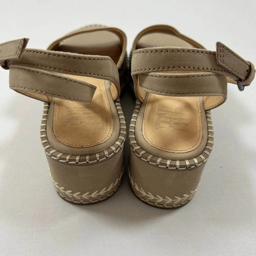 Frye Sandals Platform Wedge Womens 6M Clay Beige Leather Joy‎ Ankle Strap